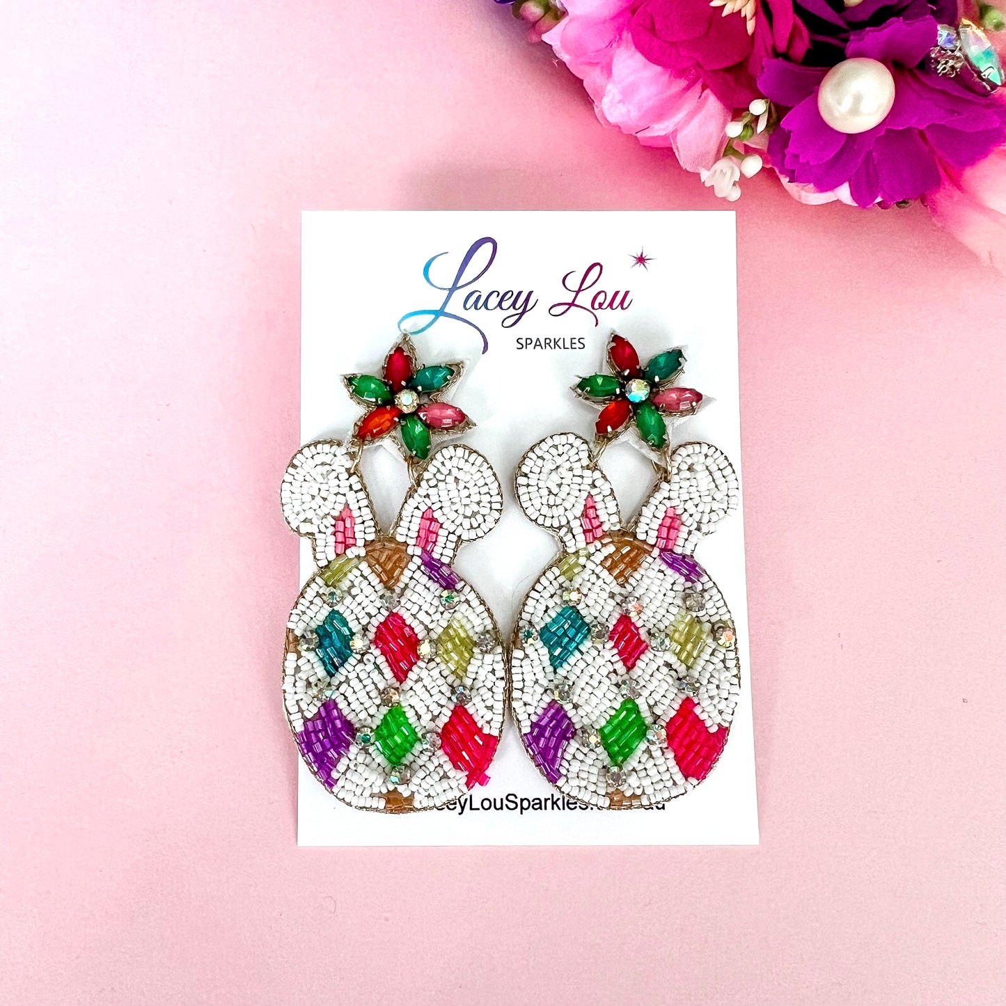 Beaded Bunny-Easter Egg Earrings