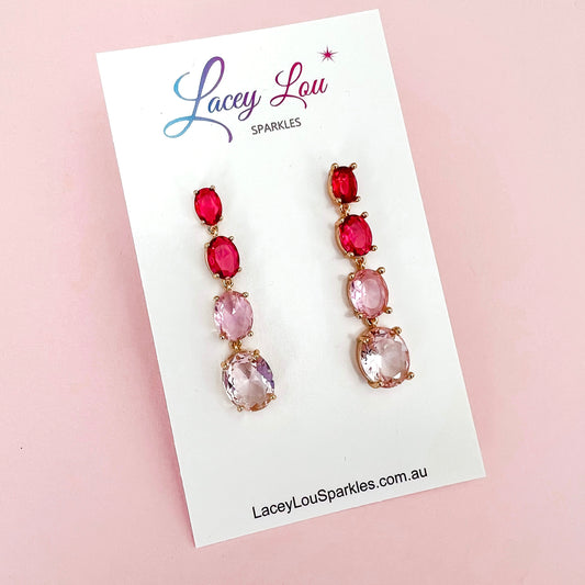 Ombré Rhinestone Dangle Earrings - Pink