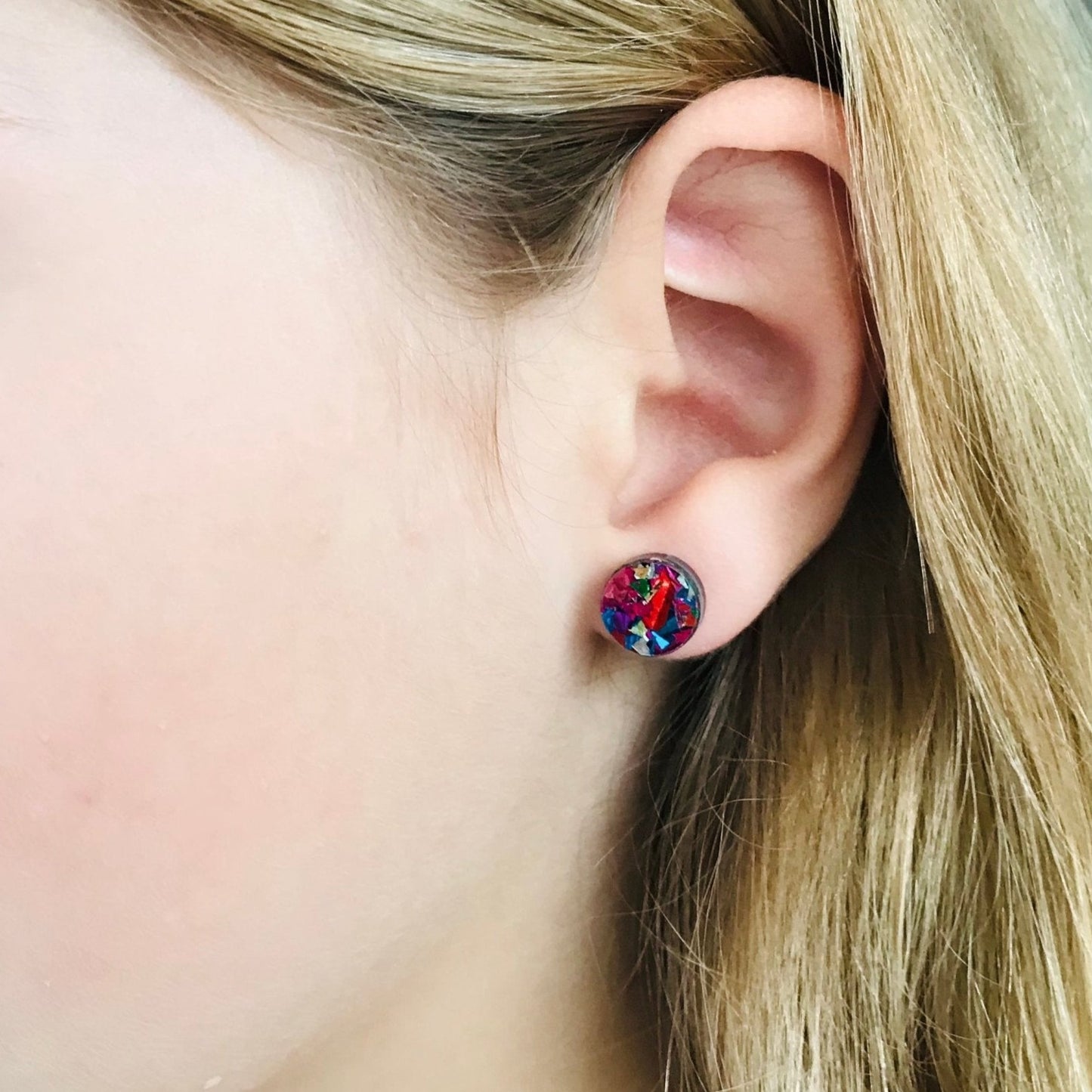 Small Round Glitter Studs 10mm - 6 colours available - Lacey Lou Sparkles