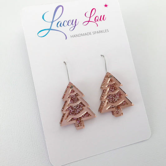 Layered Christmas Tree Earrings - Rose Gold.