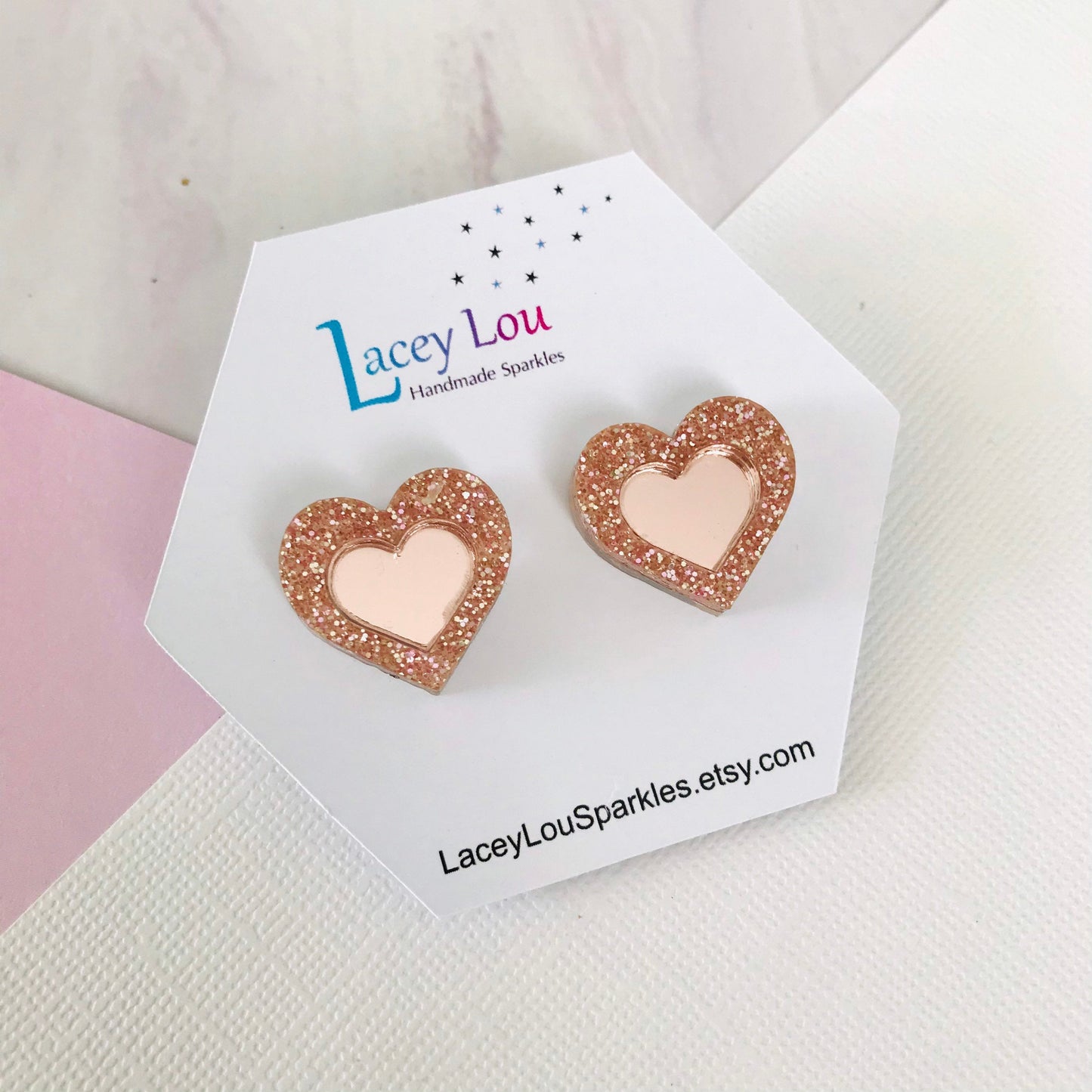 Medium Framed Love Heart Studs.
