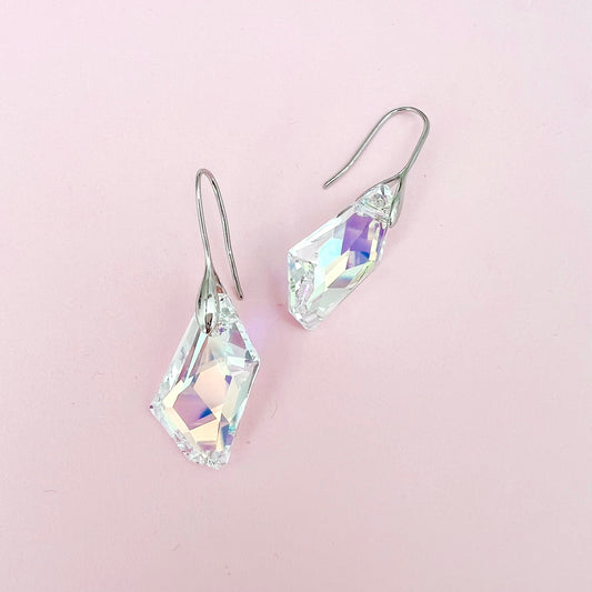 AB Iridescent De-art Austrian Crystal Hook Earrings - Lacey Lou Sparkles