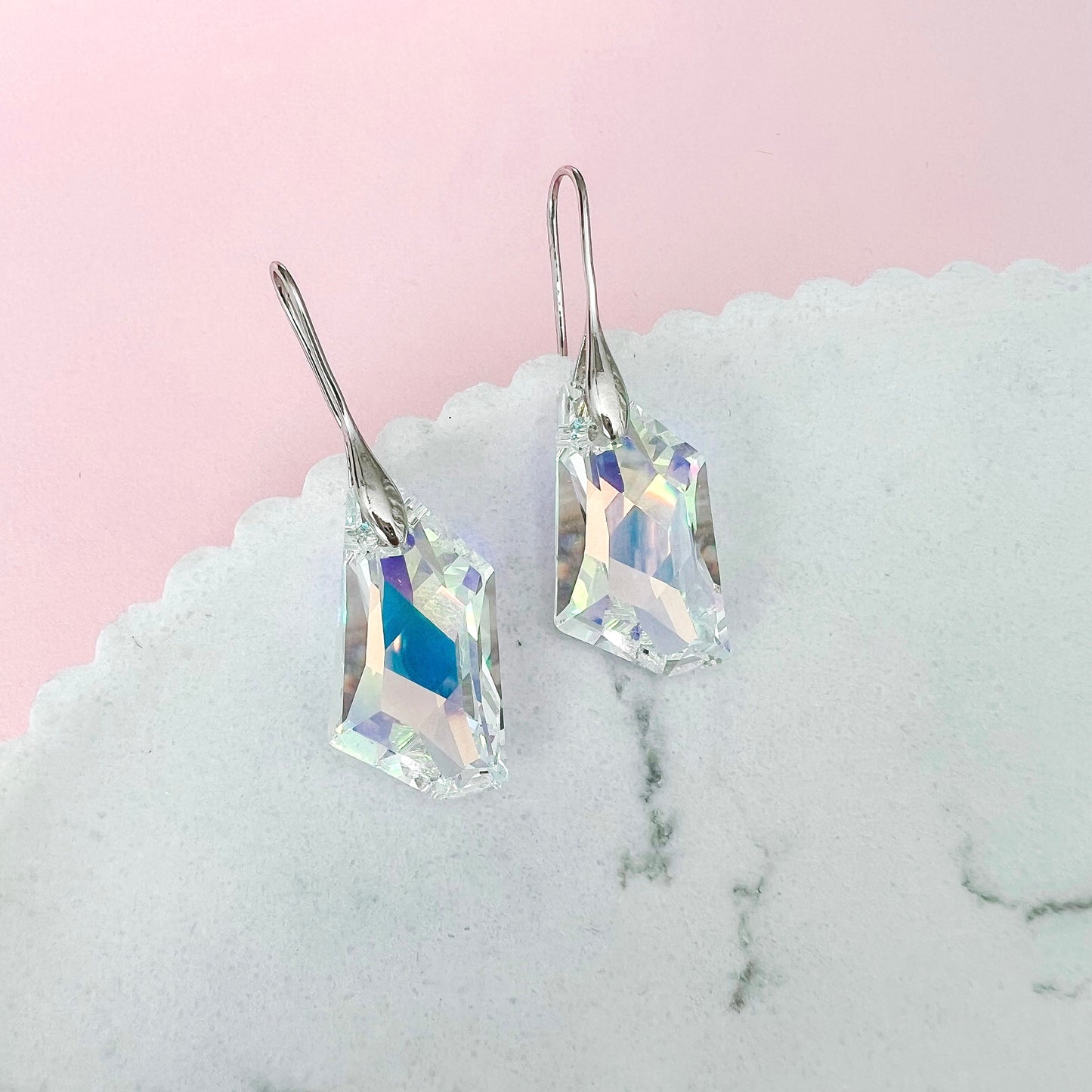 AB Iridescent De-art Austrian Crystal Hook Earrings - Lacey Lou Sparkles