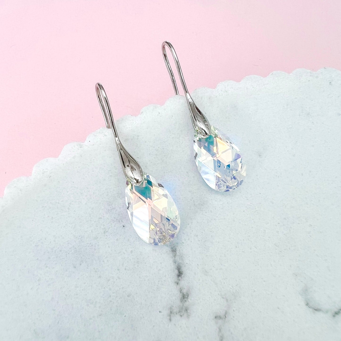AB Iridescent Teardrop Austrian Crystal Hook Earrings - Lacey Lou Sparkles