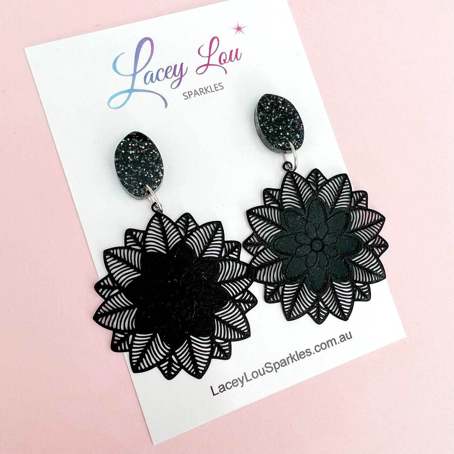 Abby 2.0 Black Lace Statement Dangles - Lacey Lou Sparkles