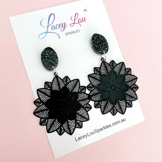Abby 2.0 Black Lace Statement Dangles - Lacey Lou Sparkles