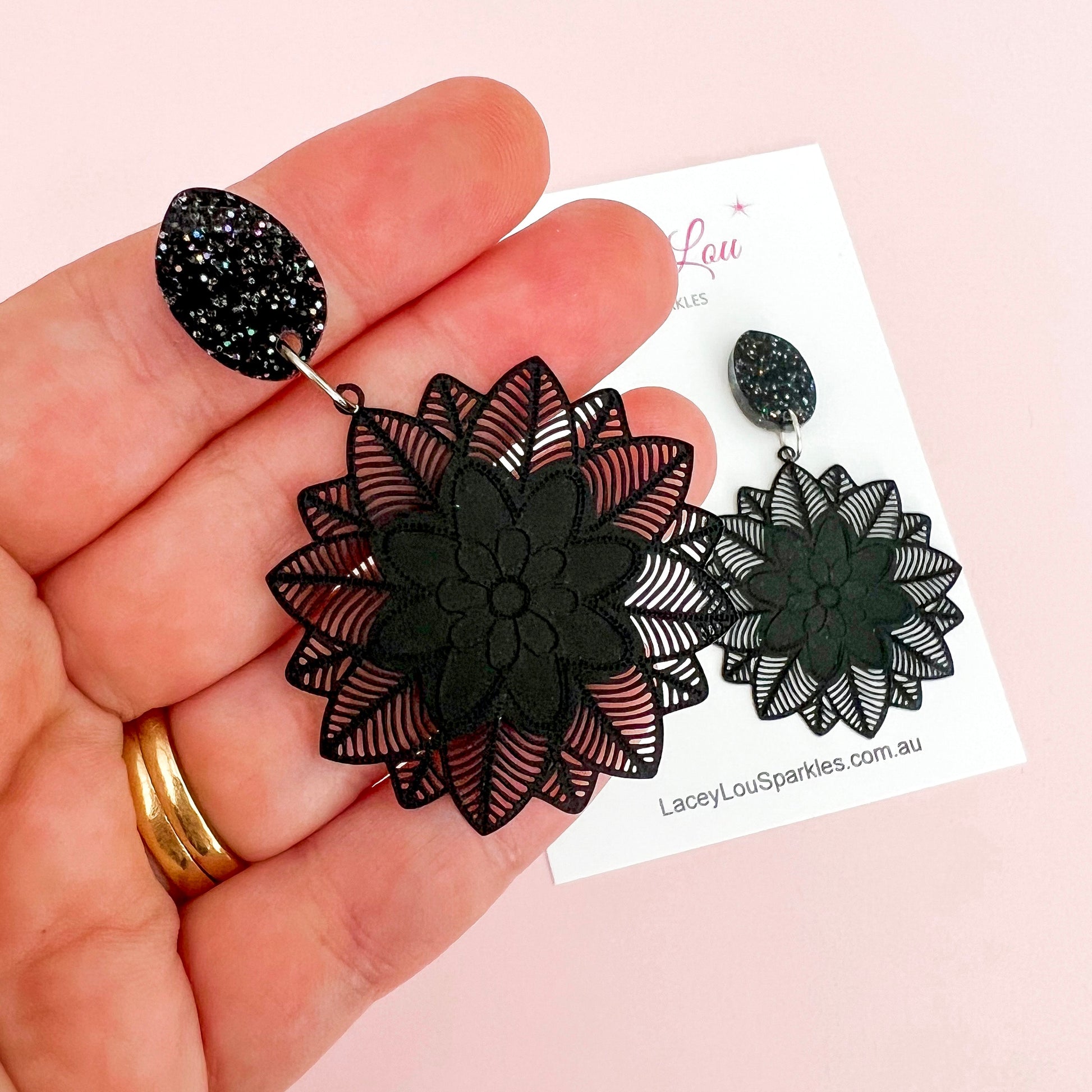 Abby 2.0 Black Lace Statement Dangles - Lacey Lou Sparkles