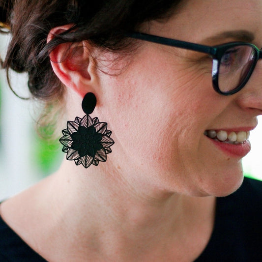 Abby Black Lace Statement Dangles - Lacey Lou Sparkles