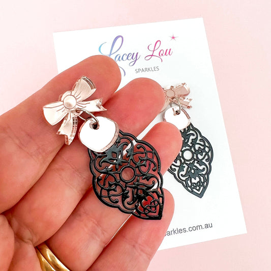 Adeleine Black Lace Statement Dangles - Lacey Lou Sparkles