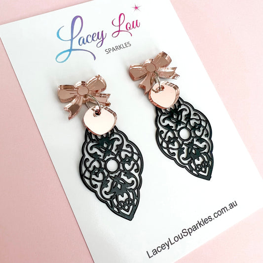 Adeleine Black Lace Statement Dangles - Lacey Lou Sparkles