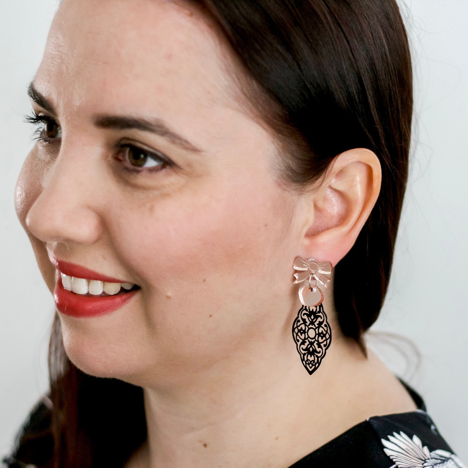 Adeleine Black Lace Statement Dangles - Lacey Lou Sparkles