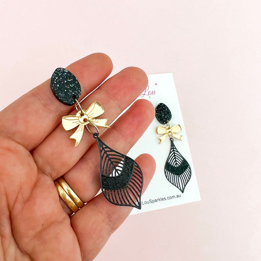 Ariana Black Lace Statement Dangles - Lacey Lou Sparkles