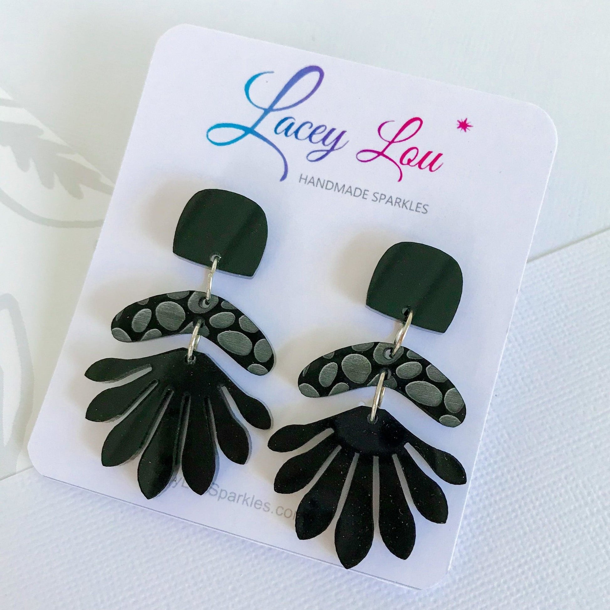 Black Statement Dangle Acrylic Earrings - Lacey Lou Sparkles