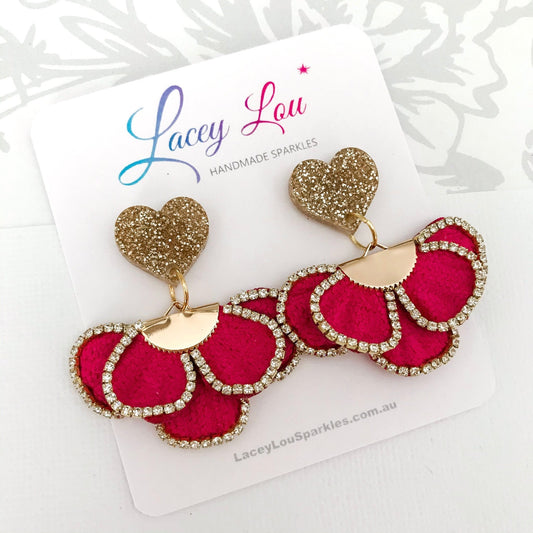Blingy Frilly Tassel Earrings - Fuchsia - Lacey Lou Sparkles