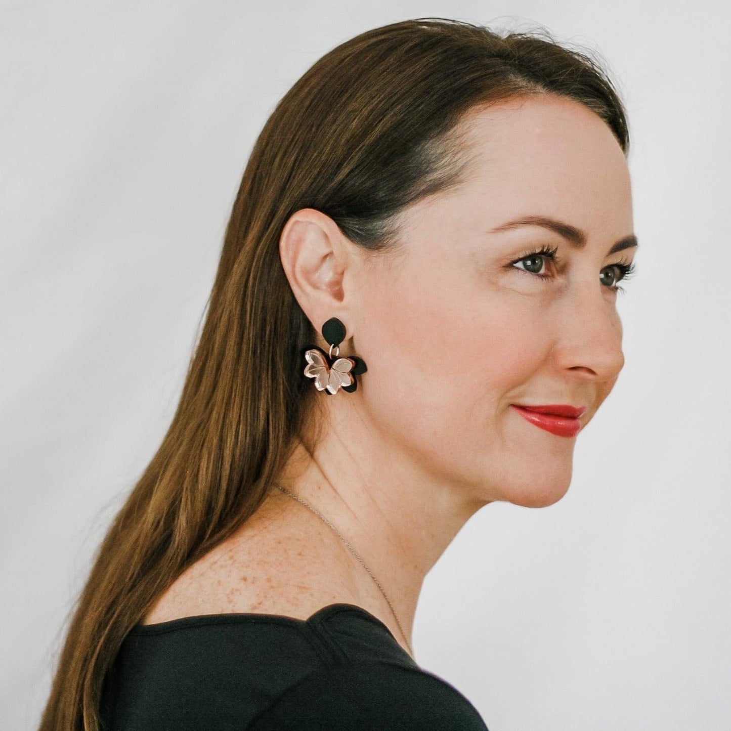 Bloom Dangles - Rose Gold and Black Acrylic Earrings - Lacey Lou Sparkles