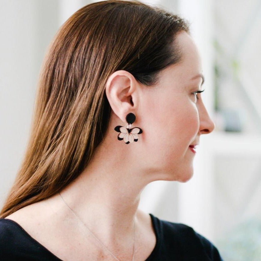 Bloom Dangles - Rose Gold and Black Acrylic Earrings - Lacey Lou Sparkles