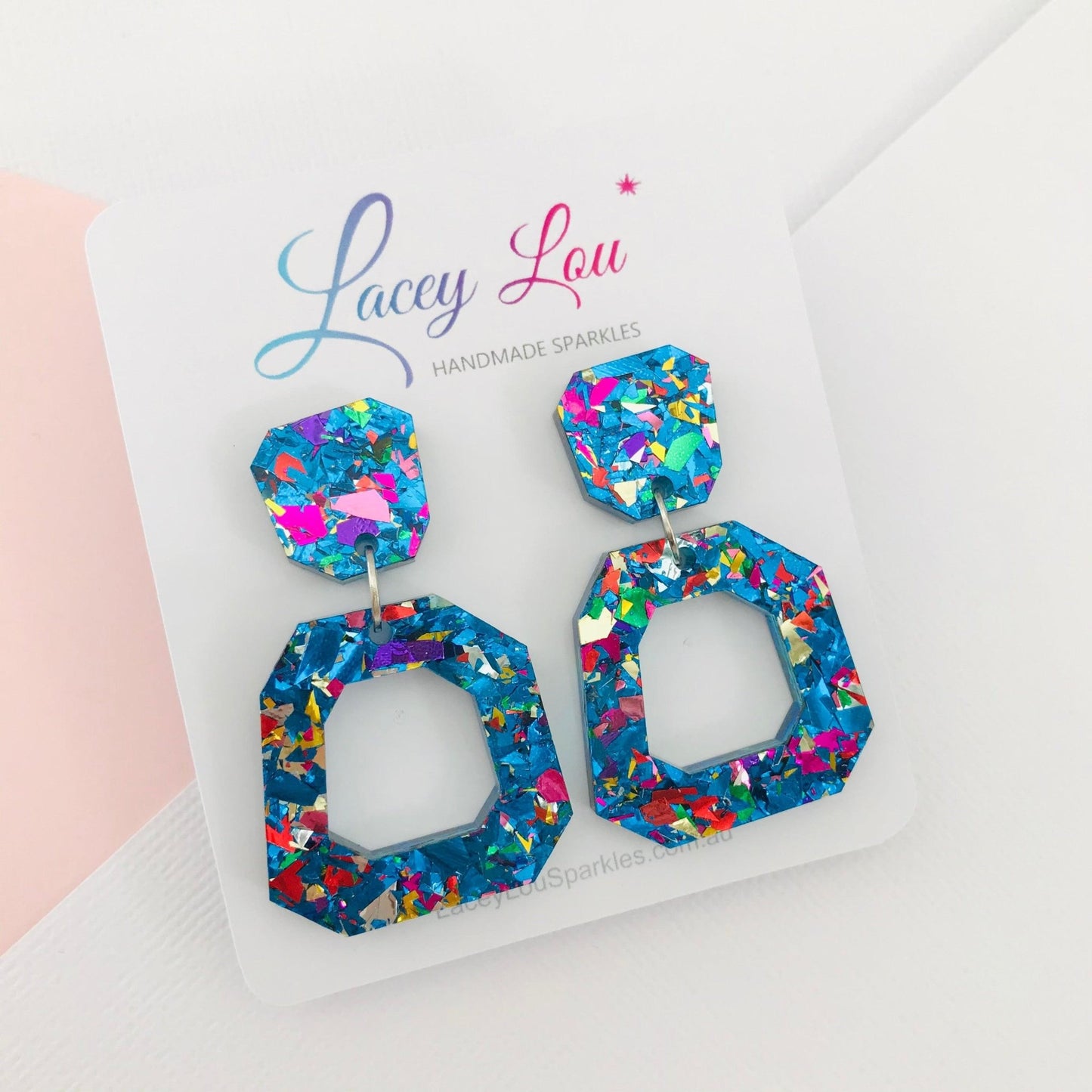 Blue Glitter Abstract Statement Acrylic Earrings - Lacey Lou Sparkles