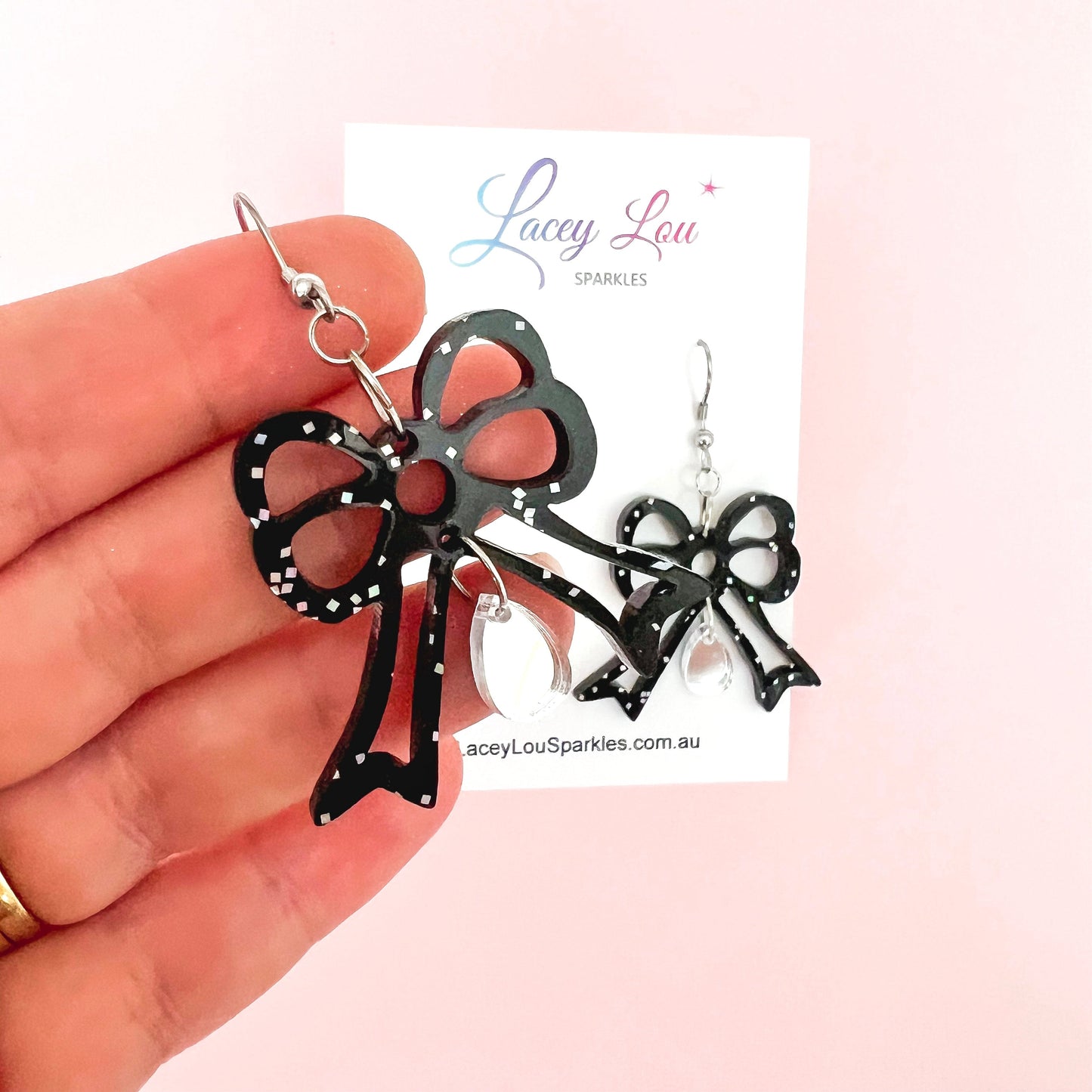 Bowtiful Black Statement Acrylic Dangles - Lacey Lou Sparkles