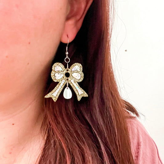 Bowtiful Gold Statement Acrylic Dangles - Lacey Lou Sparkles