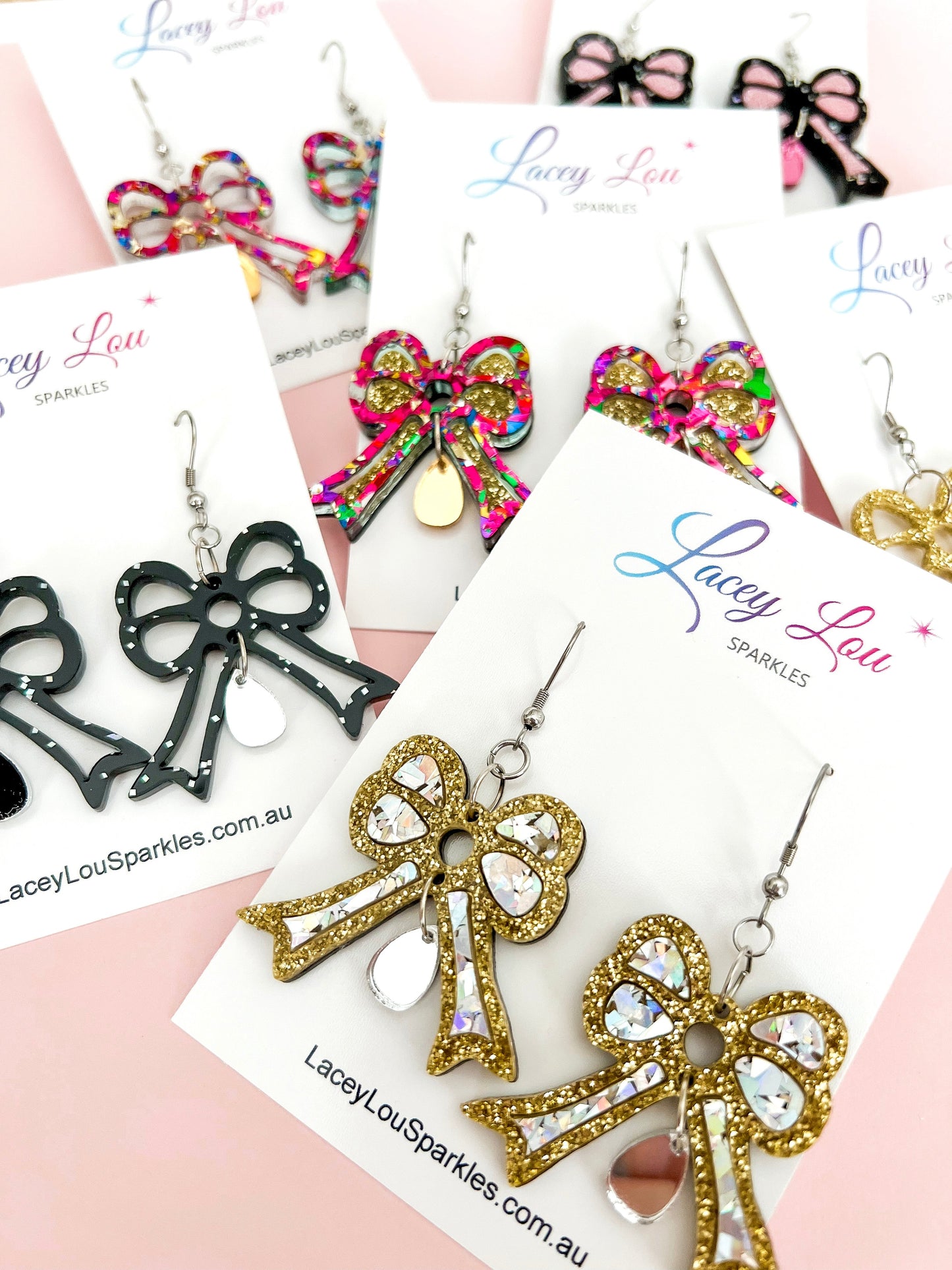 Bowtiful Rainbow & Gold Statement Acrylic Dangles - Lacey Lou Sparkles