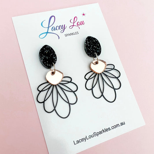 Caroline Black Lace Statement Dangles - Lacey Lou Sparkles