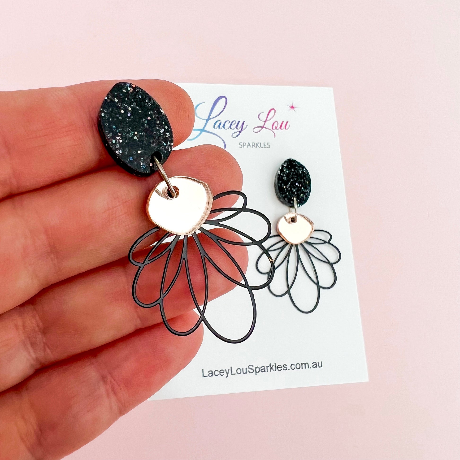 Caroline Black Lace Statement Dangles - Lacey Lou Sparkles