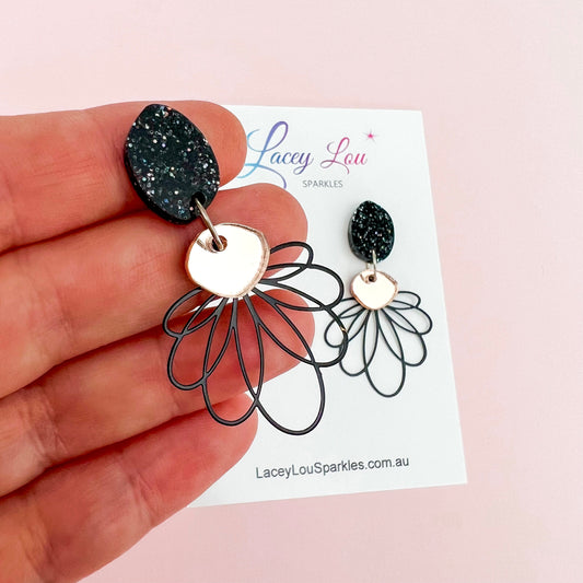 Caroline Black Lace Statement Dangles - Lacey Lou Sparkles