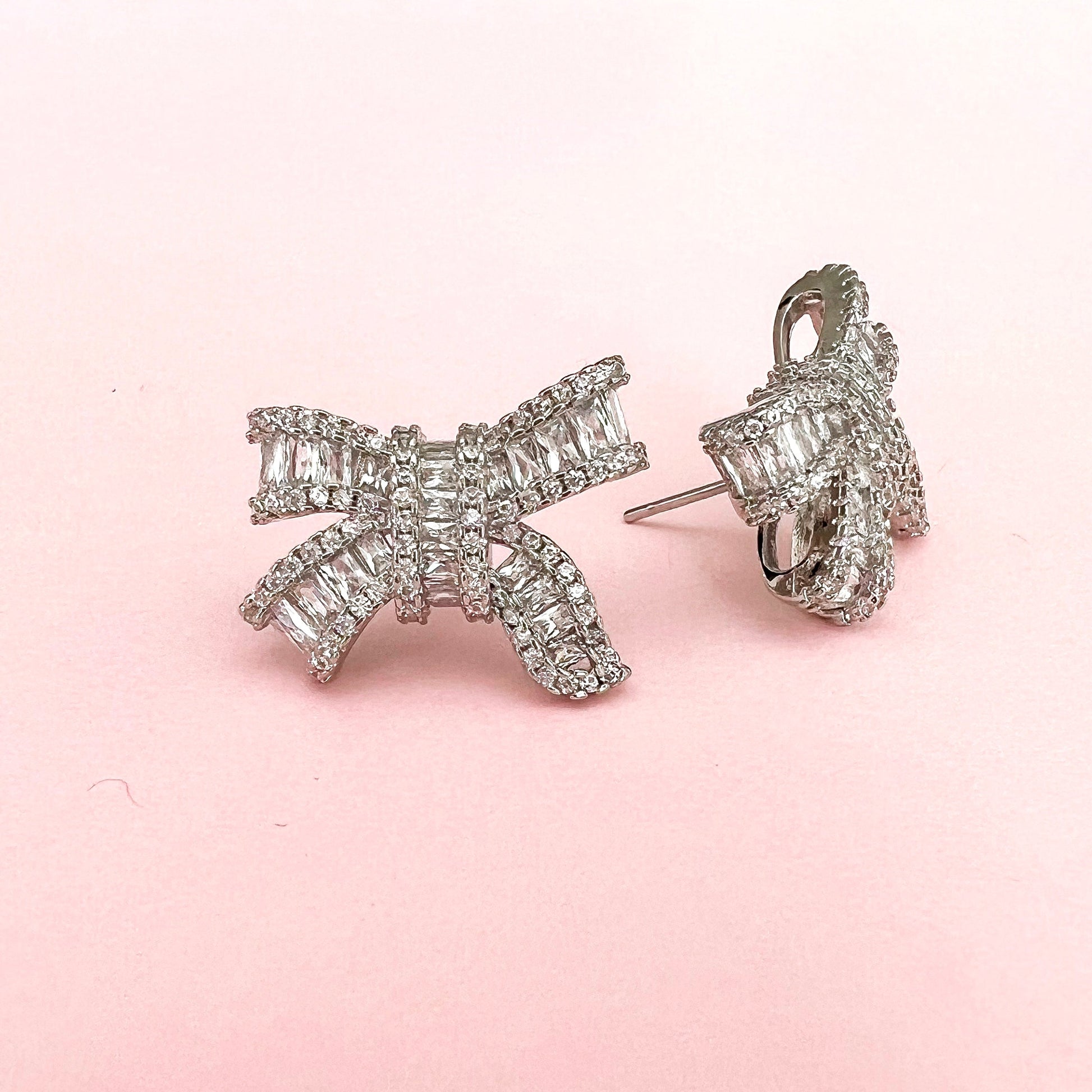 Charlotte Silver Bow Stud Earrings - Lacey Lou Sparkles