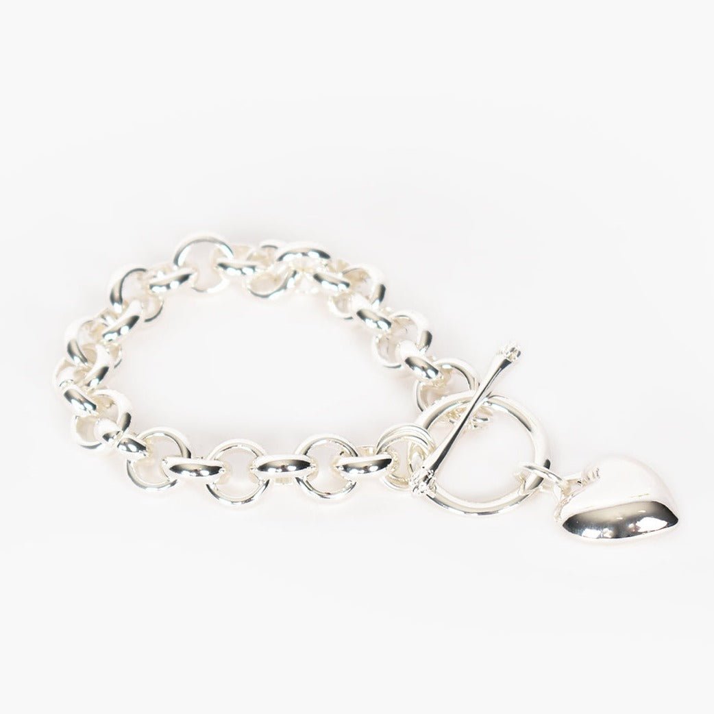 Chloe Silver Chunky Chain Link Bracelet with Heart Charm - Lacey Lou Sparkles