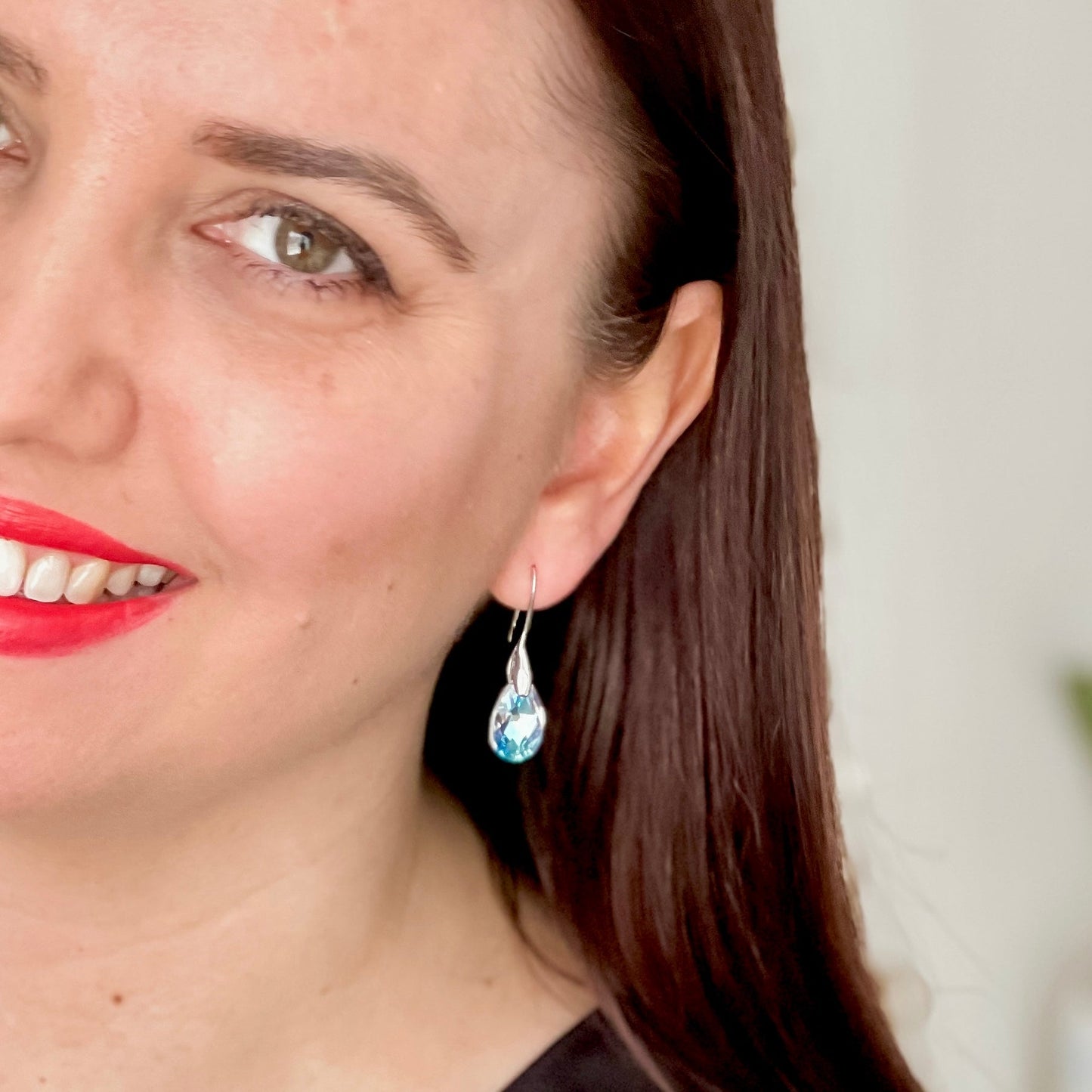 Clear Teardrop Austrian Crystal Hook Earrings - Lacey Lou Sparkles