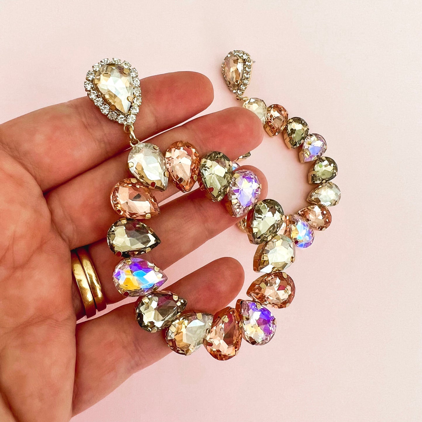 CLEARANCE Liv Rhinestone Statement Dangles - Champagne - Lacey Lou Sparkles
