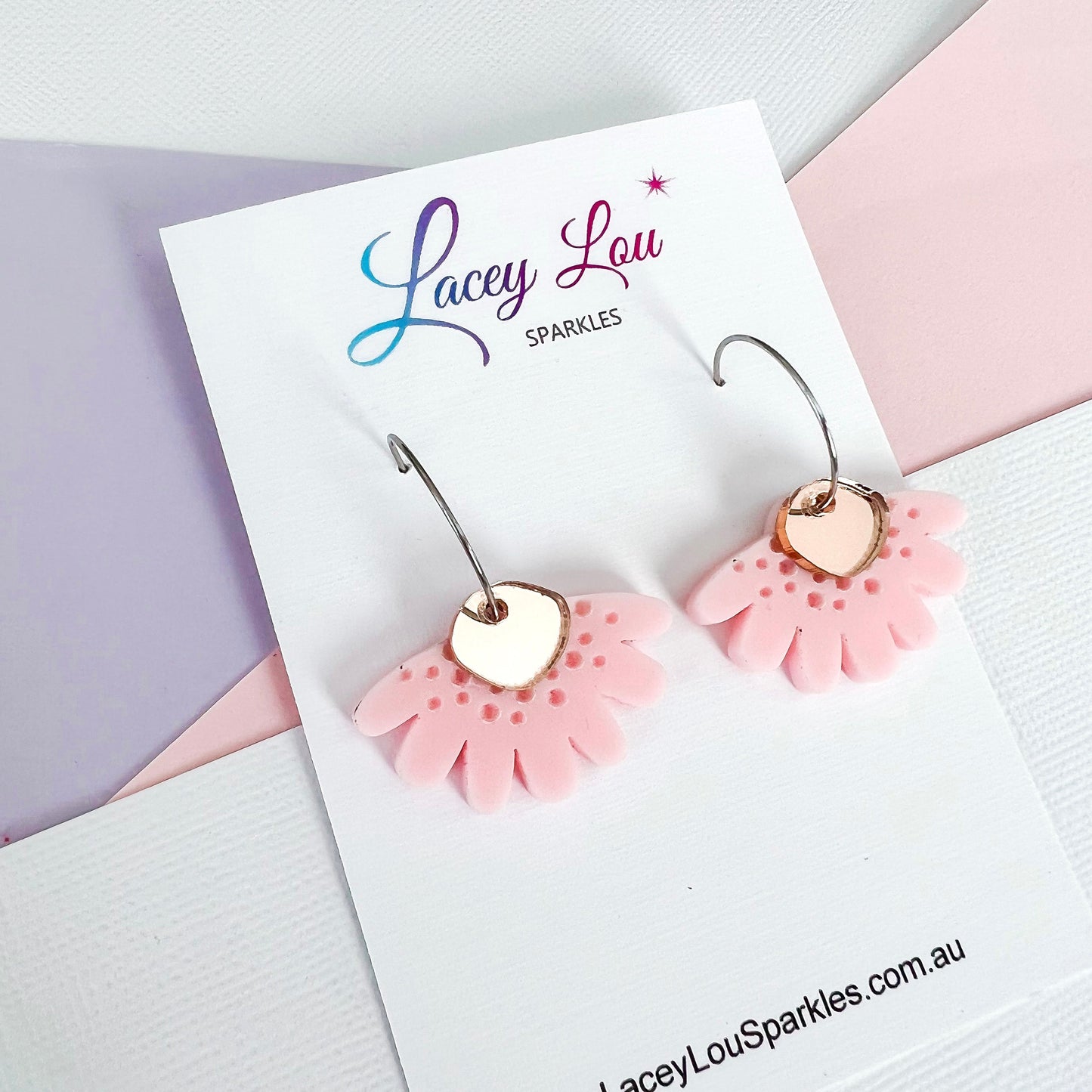 CLEARANCE Pastel Pink Bloom Flower Hoop - Dangle Acrylic Earring - Lacey Lou Sparkles