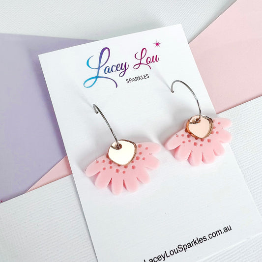 CLEARANCE Pastel Pink Bloom Flower Hoop - Dangle Acrylic Earring - Lacey Lou Sparkles