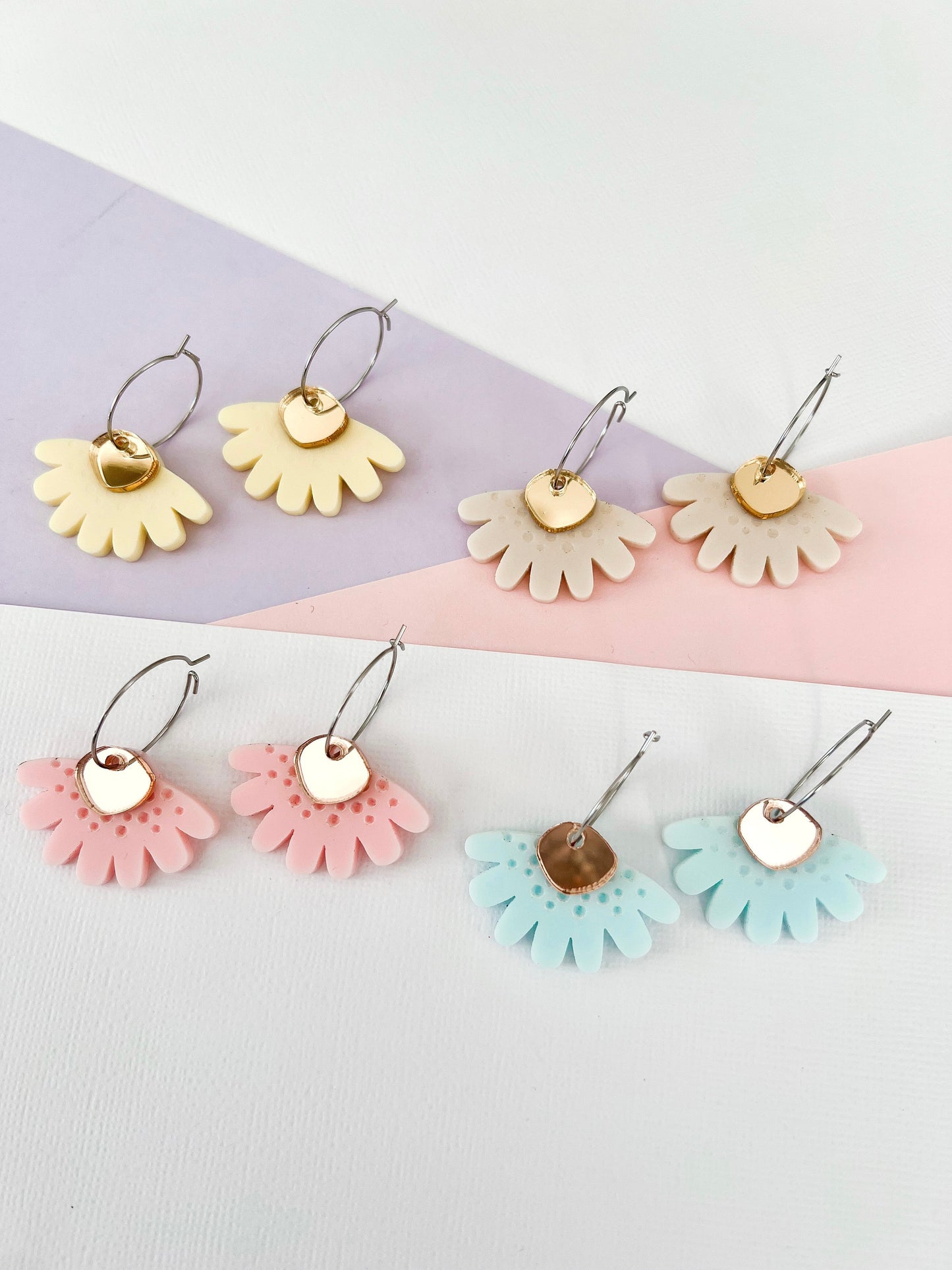 CLEARANCE Pastel Yellow Bloom Flower Hoop - Dangle Acrylic Earring - Lacey Lou Sparkles