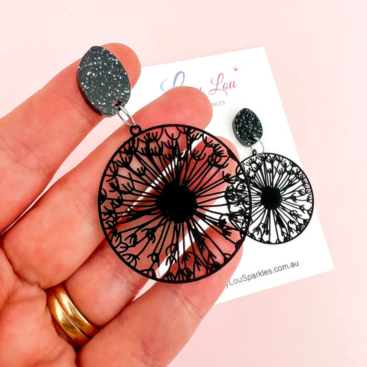 Courtney Black Lace Statement Dangles - Lacey Lou Sparkles