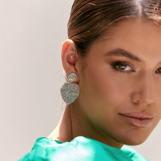 Erika Silver Beaded Heart Earring - Lacey Lou Sparkles
