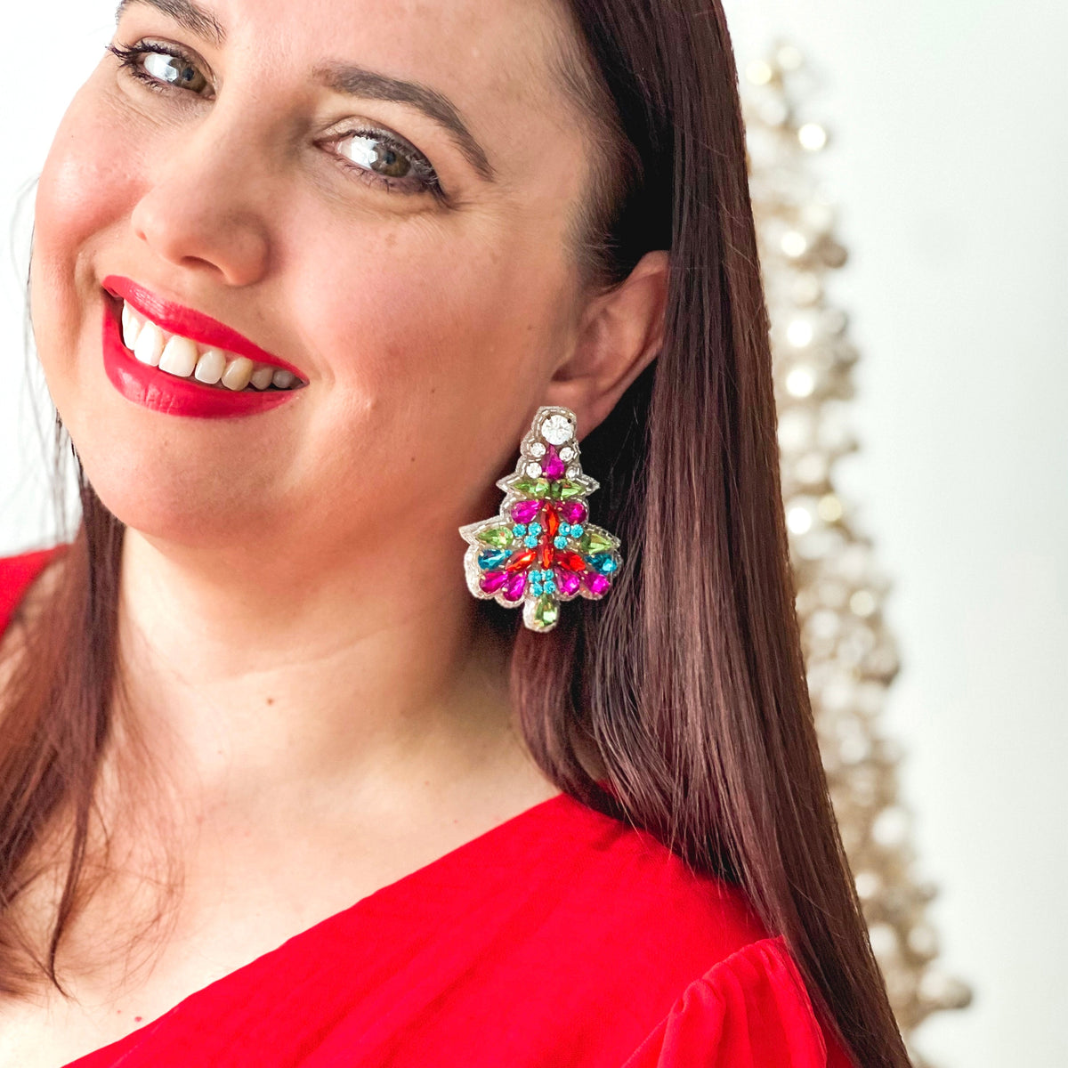 Extra Large Rhinestone Christmas Dangle Earrings - Lacey Lou Sparkles