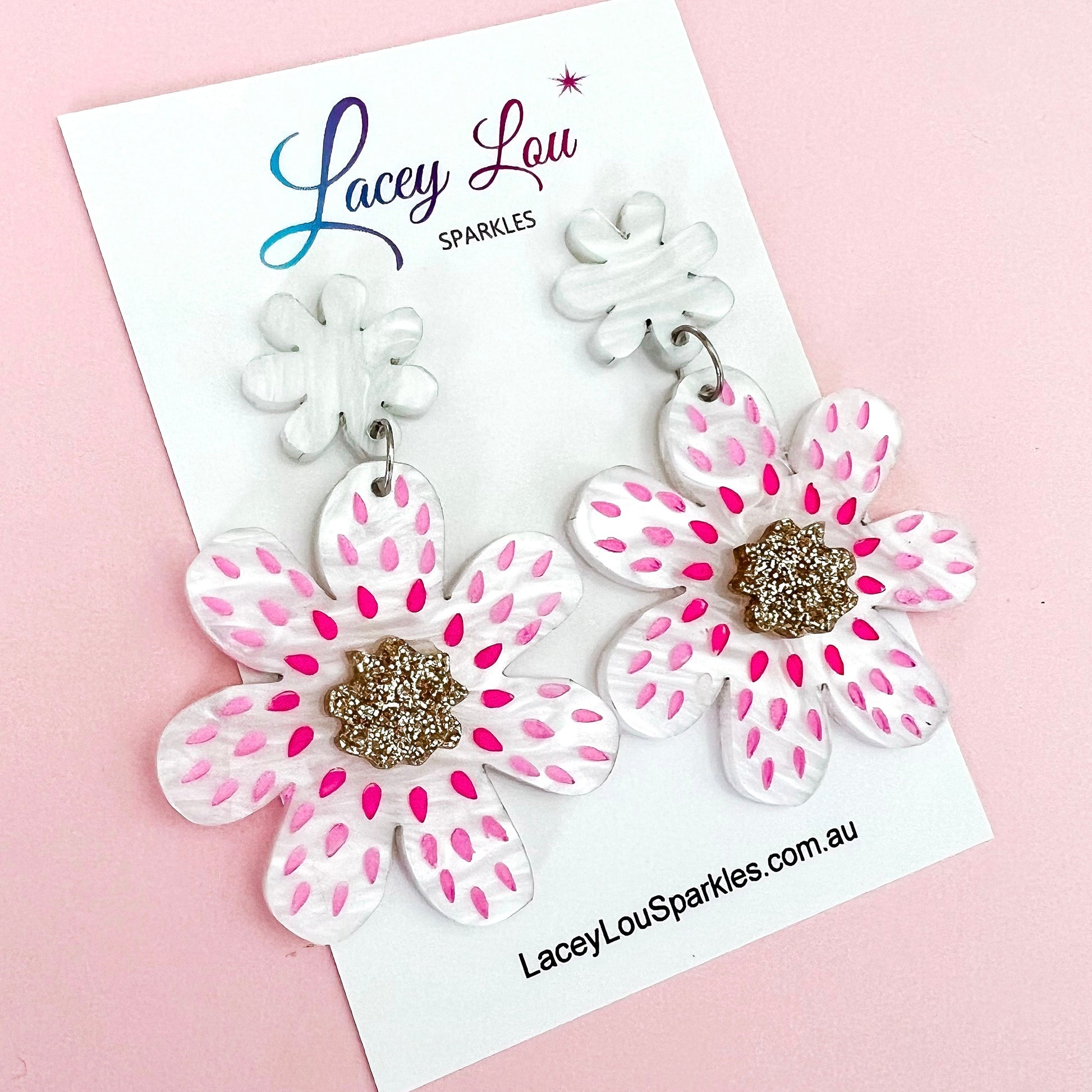 Extra Large White Flower Acrylic Earrings - Lacey Lou Sparkles