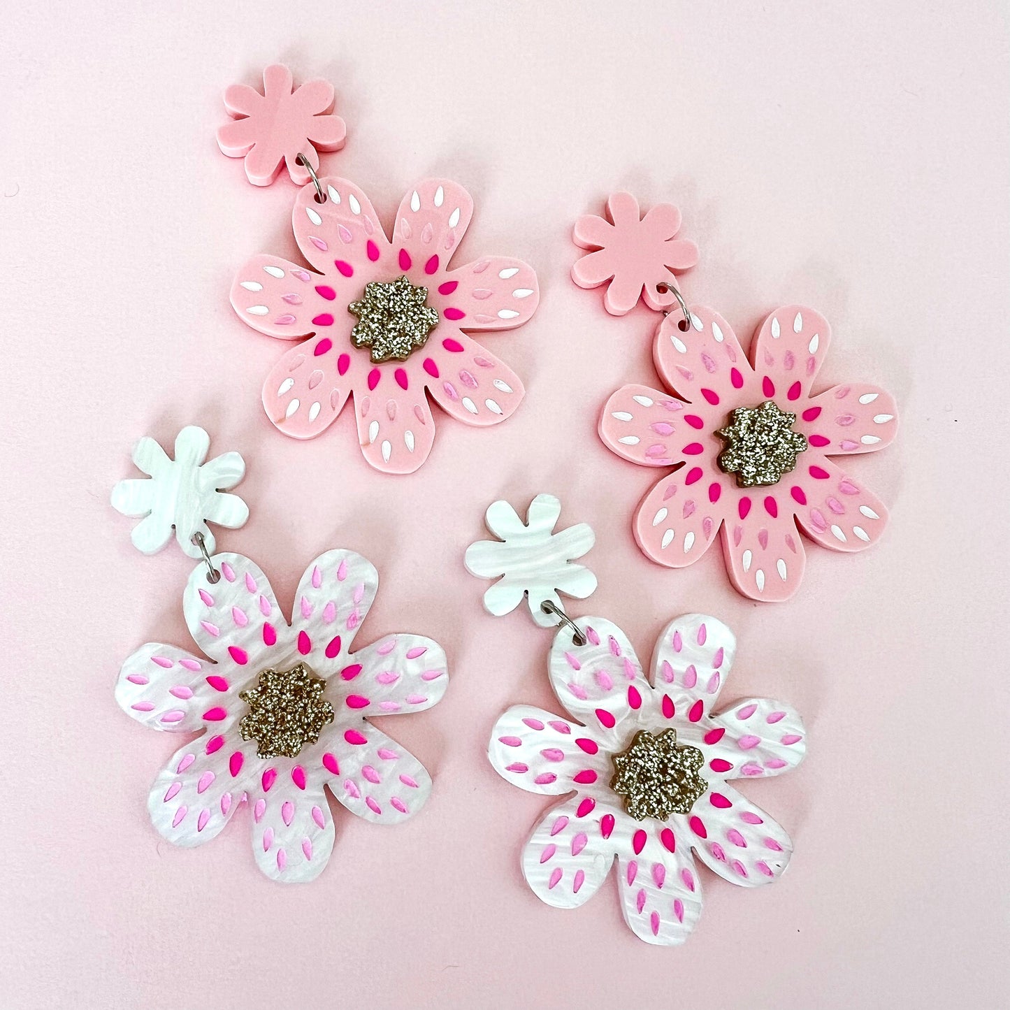 Extra Large White Flower Acrylic Earrings - Lacey Lou Sparkles