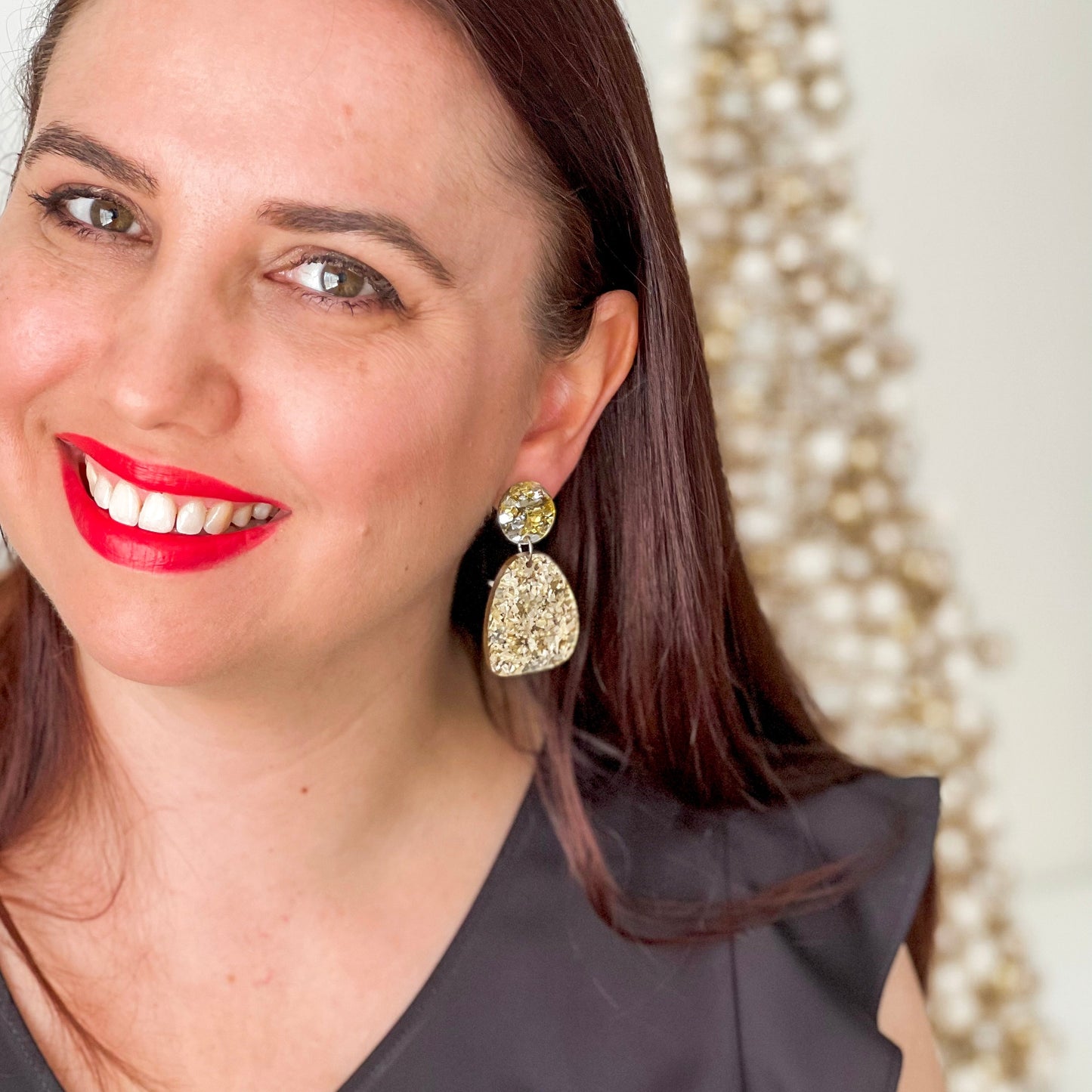 Gold Christmas Abstract Dangles - Lacey Lou Sparkles