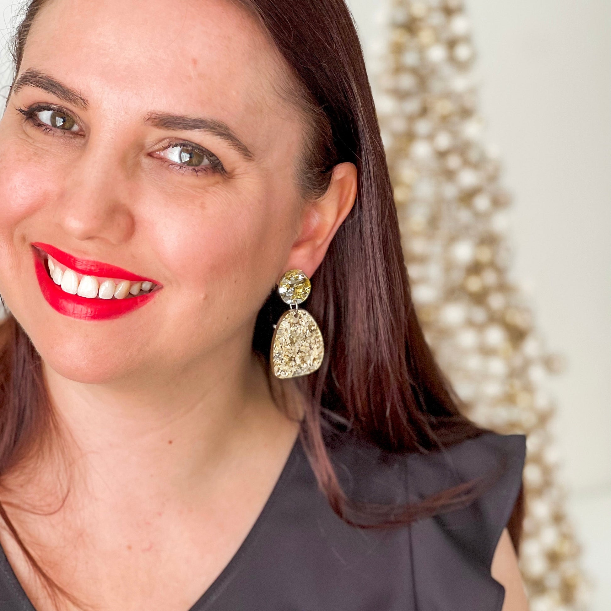 Gold Christmas Abstract Dangles - Lacey Lou Sparkles