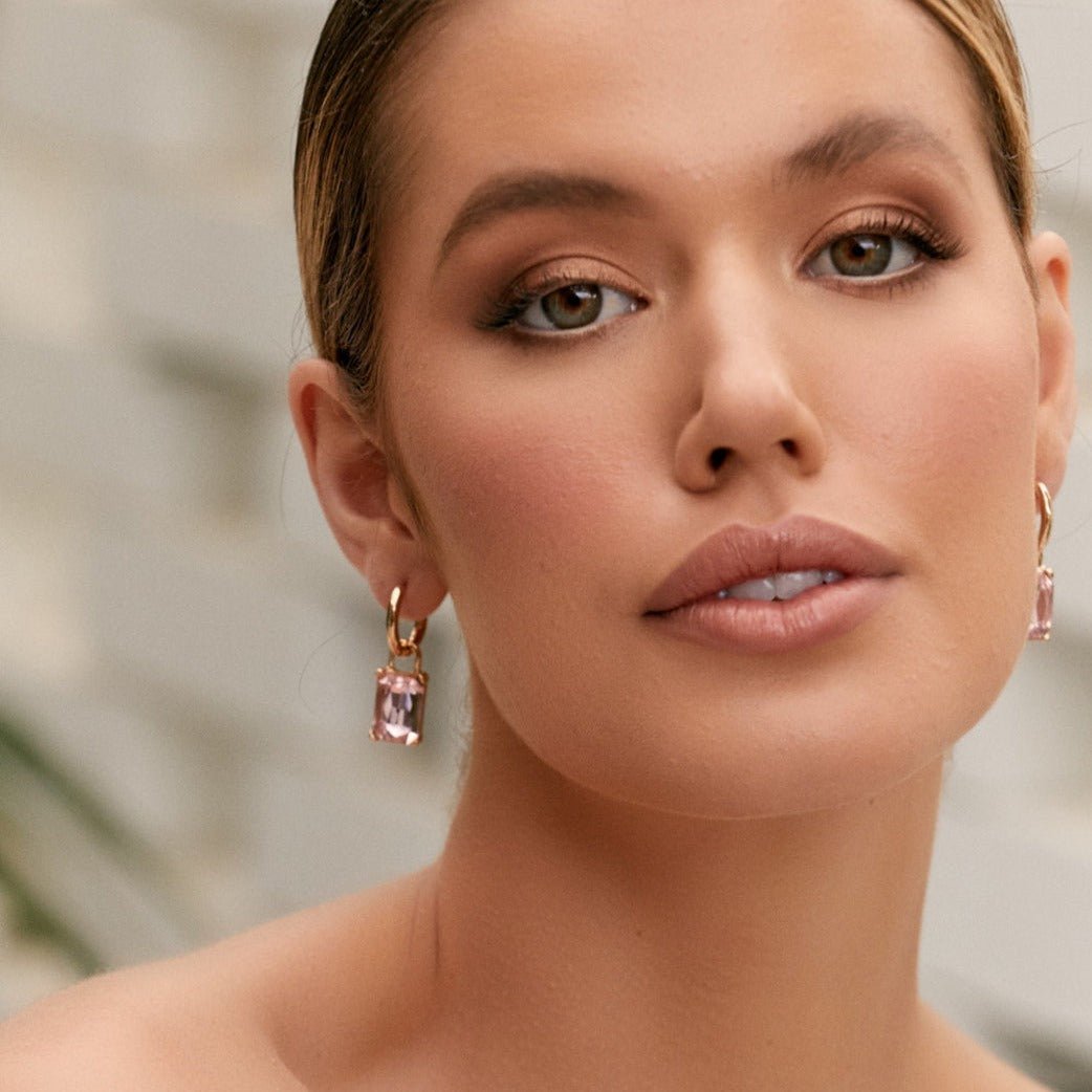 Grace Clear (Gold) Emerald Cut Jewel Mini Hoop Earrings - Lacey Lou Sparkles