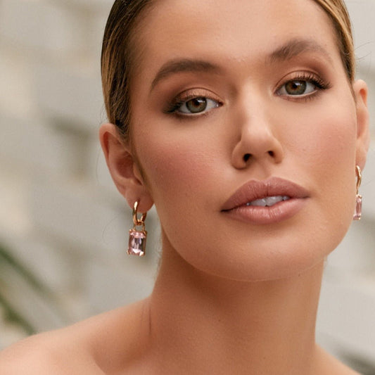 Grace Clear (Gold) Emerald Cut Jewel Mini Hoop Earrings - Lacey Lou Sparkles