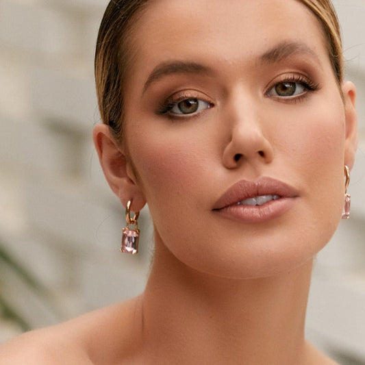 Grace Pink Emerald Cut Jewel Mini Hoop Earrings - Lacey Lou Sparkles