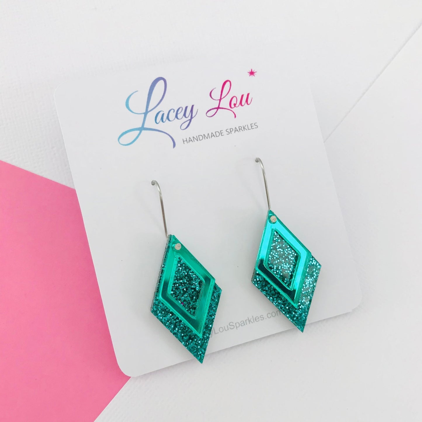 Green Diamond Dangle Acrylic Earrings - Lacey Lou Sparkles