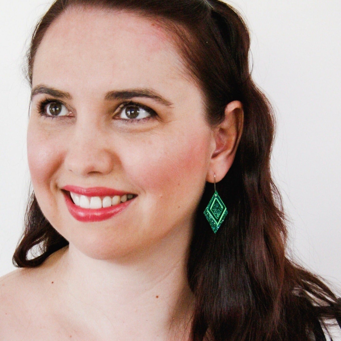 Green Diamond Dangle Acrylic Earrings - Lacey Lou Sparkles