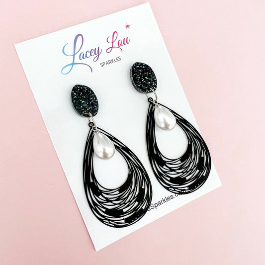 Harper Black Lace + Pearl Statement Dangles - Lacey Lou Sparkles