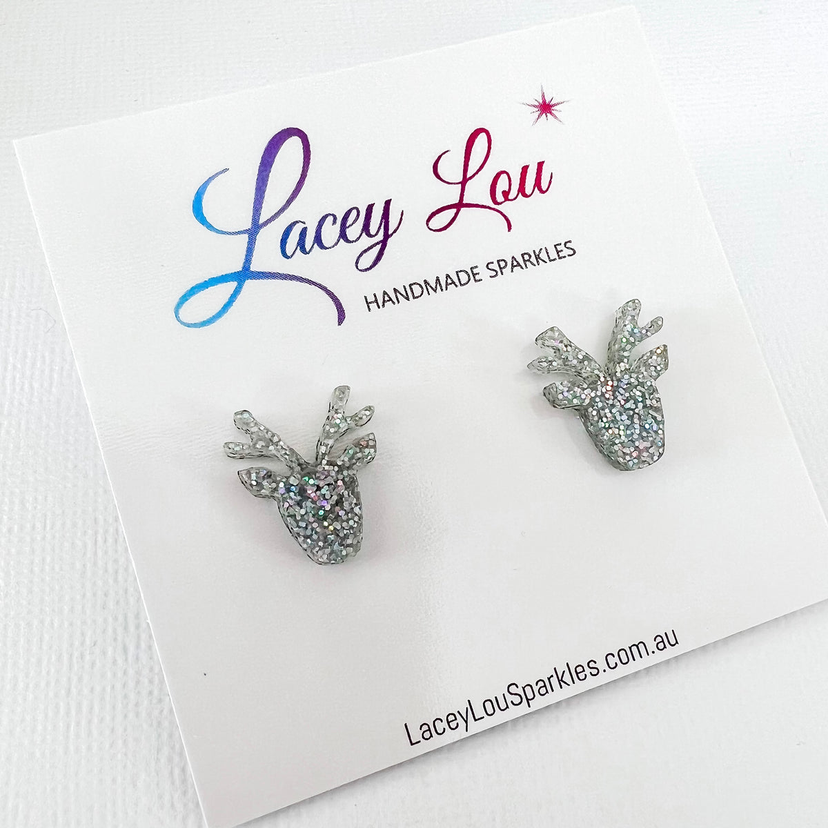 Christmas Reindeer Stud Earrings - Silver glitter
