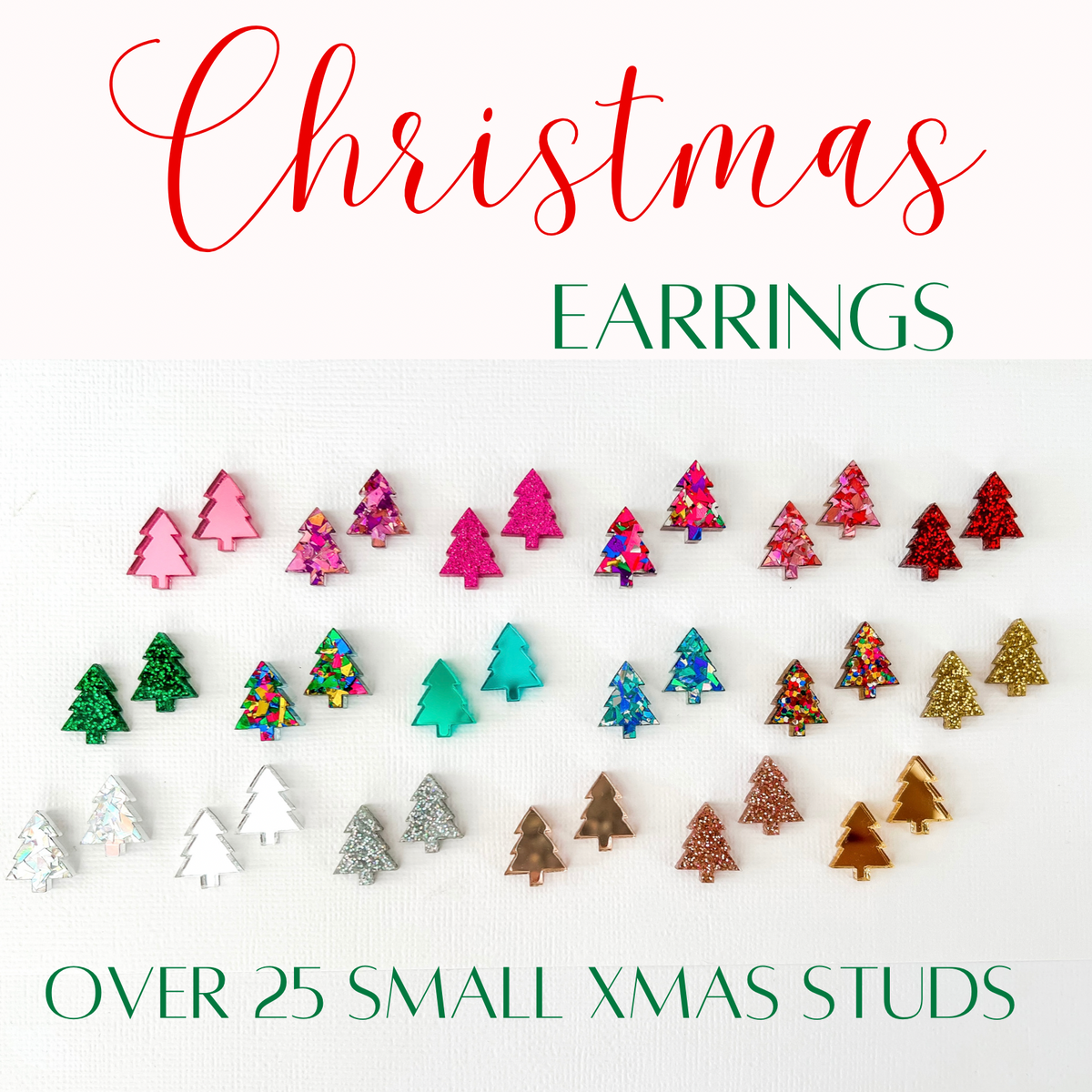 Christmas Tree Stud Earrings - Party Green Glitter