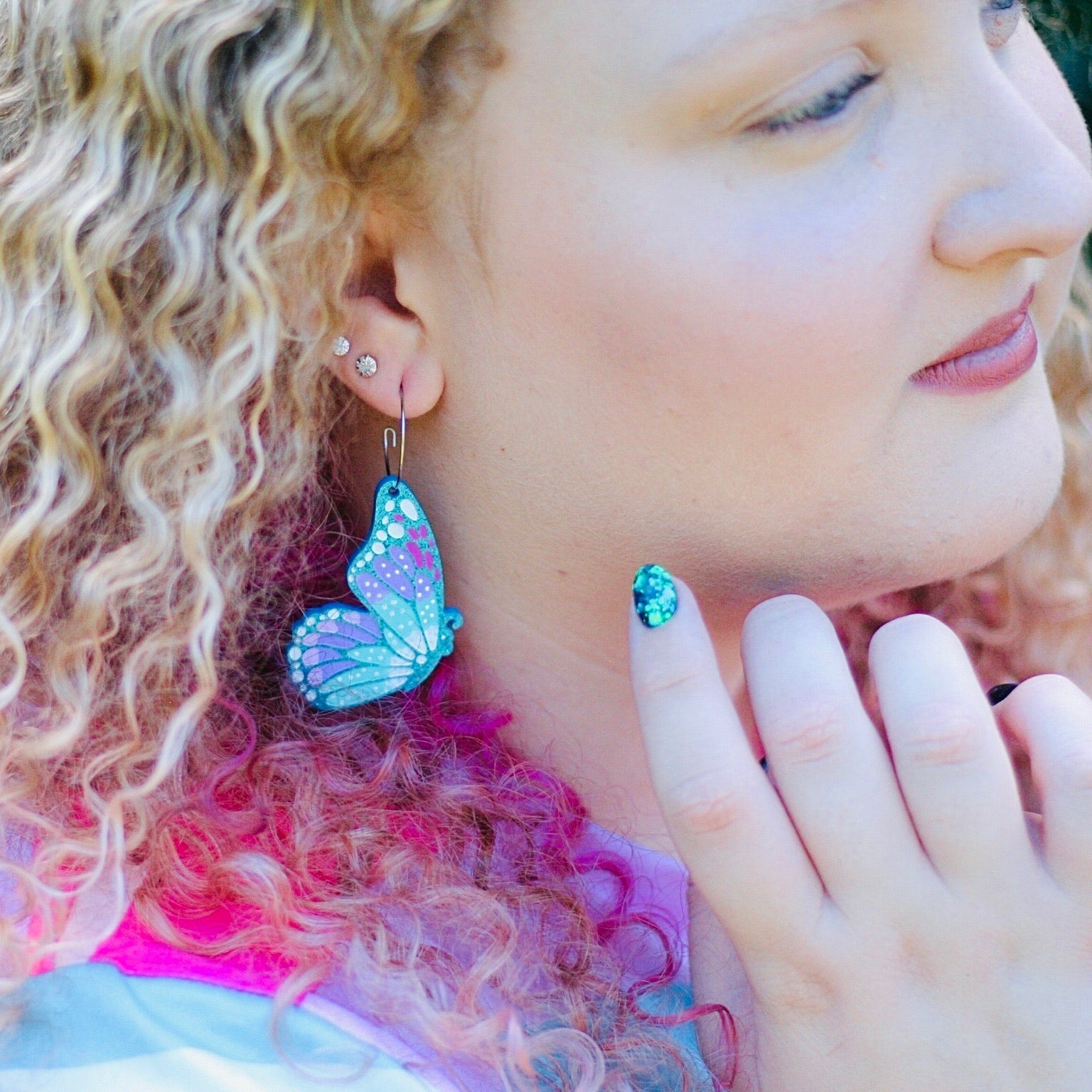 Large Butterfly Hoops - Purple Glitter Painted Acrylic Earrings - Lacey Lou Sparkles